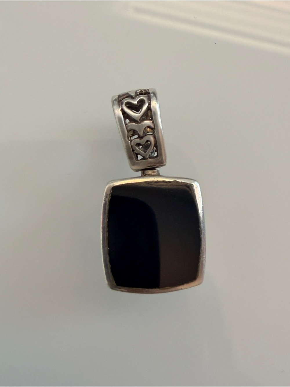 Sterling Silver Black Onyx Pendant with Heart Detail Bail